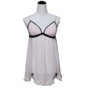 Gilligan & O'Malley Pink with Black Lace Trim, Babydoll Size Large